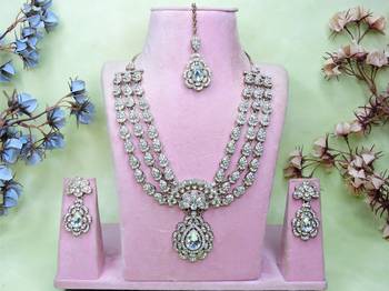 White yellow gold premium designer american diamond and stone work necklace set 1