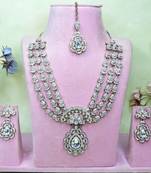 White yellow gold premium designer american diamond and stone work necklace set
