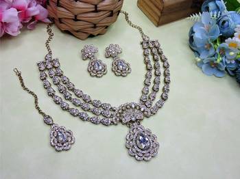 White yellow gold premium designer american diamond and stone work necklace set 2