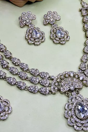White yellow gold premium designer american diamond and stone work necklace set