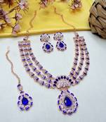 Blue rose gold premium designer american diamond and stone work necklace set