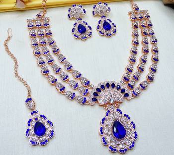 Blue rose gold premium designer american diamond and stone work necklace set 2