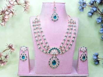 Green rose gold premium designer american diamond and stone work necklace set 1
