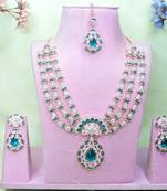 Green rose gold premium designer american diamond and stone work necklace set