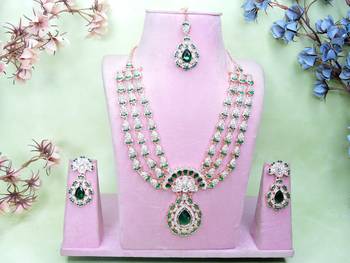 Green rose gold premium designer american diamond and stone work necklace set 1