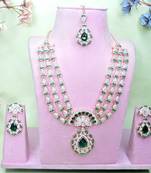 Green rose gold premium designer american diamond and stone work necklace set