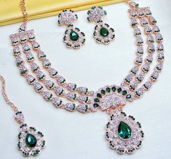 Green rose gold premium designer american diamond and stone work necklace set 3