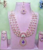 Purple rose gold premium designer american diamond and stone work necklace set