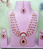 Maroon rose gold premium designer american diamond and stone work necklace set
