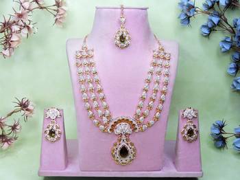 Green rose gold premium designer american diamond and stone work necklace set 1
