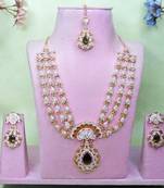 Green rose gold premium designer american diamond and stone work necklace set