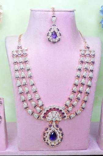 Blue rose gold premium designer american diamond and stone work necklace set
