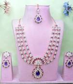 Blue rose gold premium designer american diamond and stone work necklace set