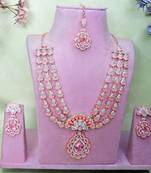 Pink rose gold premium designer american diamond and stone work necklace set