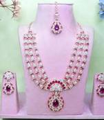Purple rose gold premium designer american diamond and stone work necklace set