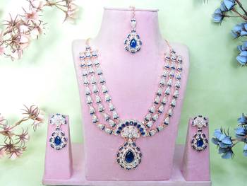 Blue rose gold premium designer american diamond and stone work necklace set 1