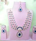 Blue rose gold premium designer american diamond and stone work necklace set