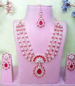 Pink rose gold premium designer american diamond and stone work necklace set
