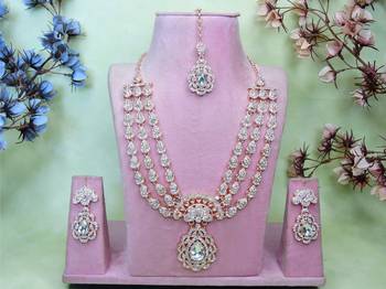 White rose gold premium designer american diamond and stone work necklace set 1