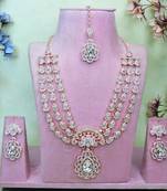White rose gold premium designer american diamond and stone work necklace set