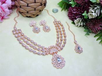 White rose gold premium designer american diamond and stone work necklace set 2