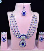 Blue rhodium premium designer american diamond and stone work necklace set