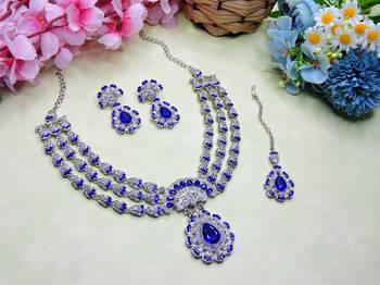 Blue rhodium premium designer american diamond and stone work necklace set 2