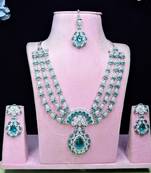 Green rhodium premium designer american diamond and stone work necklace set