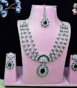 Green rhodium premium designer american diamond and stone work necklace set