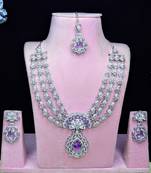 Purple rhodium premium designer american diamond and stone work necklace set