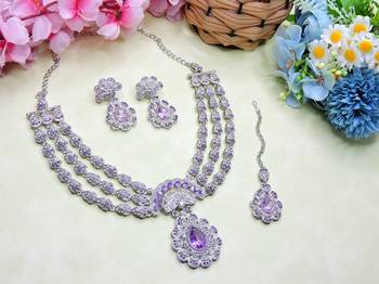 Purple rhodium premium designer american diamond and stone work necklace set 2