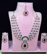 Maroon rhodium premium designer american diamond and stone work necklace set