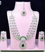 Green rhodium premium designer american diamond and stone work necklace set