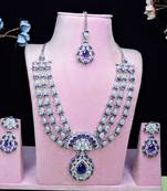 Blue rhodium premium designer american diamond and stone work necklace set