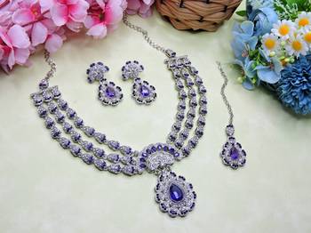 Blue rhodium premium designer american diamond and stone work necklace set 2