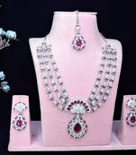 Purple rhodium premium designer american diamond and stone work necklace set