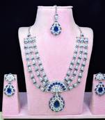 Blue rhodium premium designer american diamond and stone work necklace set