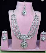 White rhodium premium designer american diamond and stone work necklace set