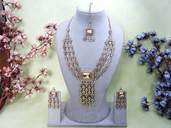 Gold yellow gold premium designer american diamond and stone work necklace set 1