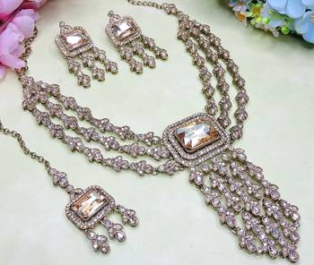 Gold yellow gold premium designer american diamond and stone work necklace set 3
