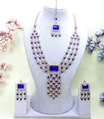 Blue yellow gold premium designer american diamond and stone work necklace set