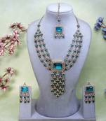 Green yellow gold premium designer american diamond and stone work necklace set