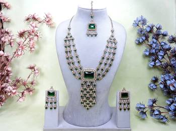 Green yellow gold premium designer american diamond and stone work necklace set 1