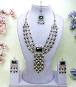 Green yellow gold premium designer american diamond and stone work necklace set