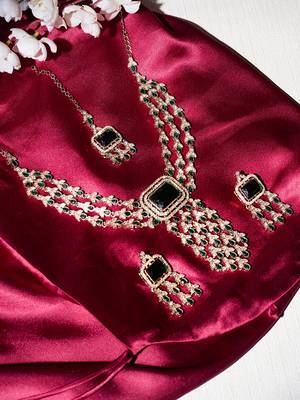 Green yellow gold premium designer american diamond and stone work necklace set 2