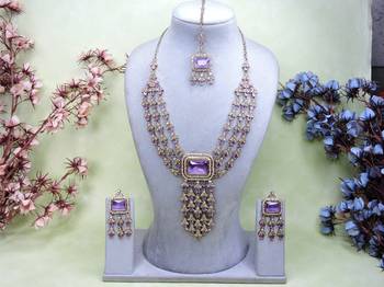 Purple yellow gold premium designer american diamond and stone work necklace set 1