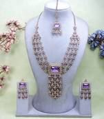 Purple yellow gold premium designer american diamond and stone work necklace set