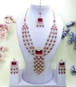 Maroon yellow gold premium designer american diamond and stone work necklace set