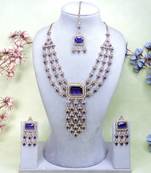 Blue yellow gold premium designer american diamond and stone work necklace set