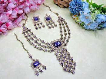 Blue yellow gold premium designer american diamond and stone work necklace set 2